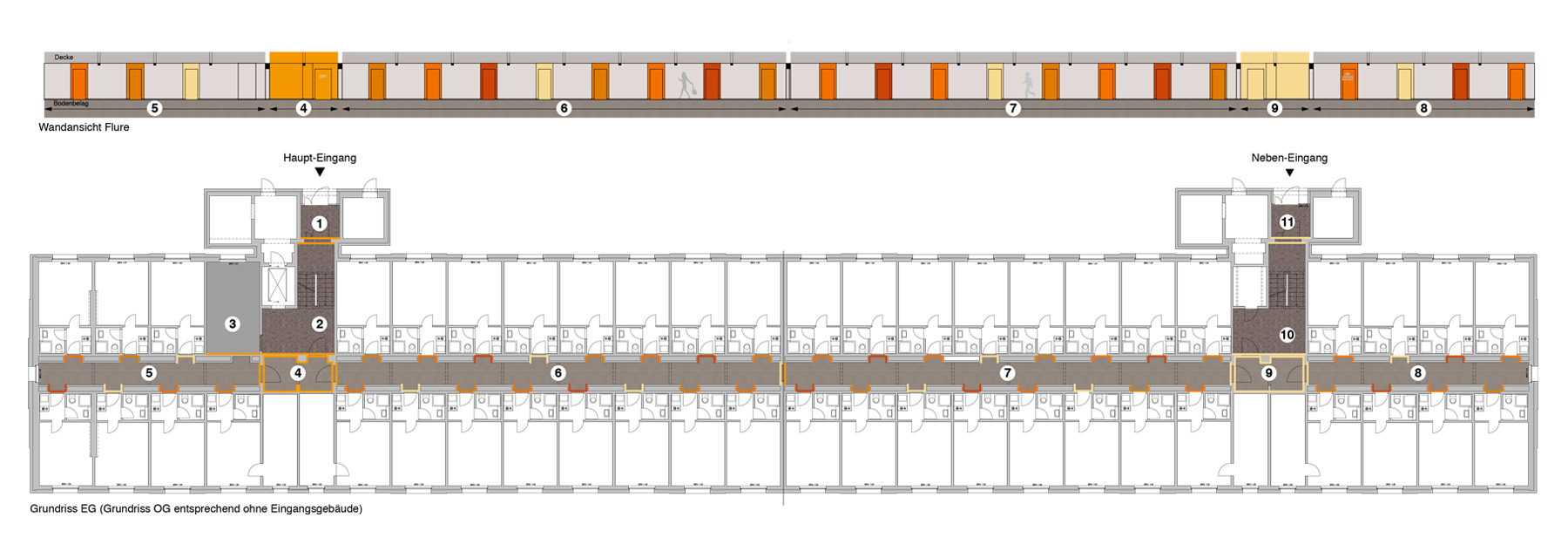 n-vier architekten, renovation Berlin-Lichtenberg, colour design, view, floor plan, overview plan