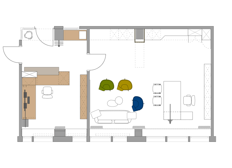 n-vier, interior design, interior fittings, Berlin-Tiergarten, executive office, secretariat, floor plan